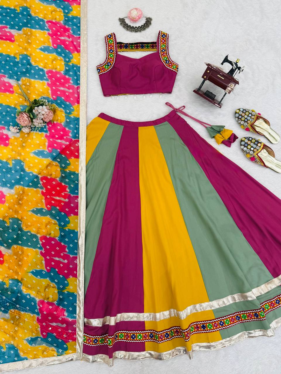 Heavy Rayon Lehenga Set with Real Mirror & Gamthi Thread Work | 4-Meter Flair