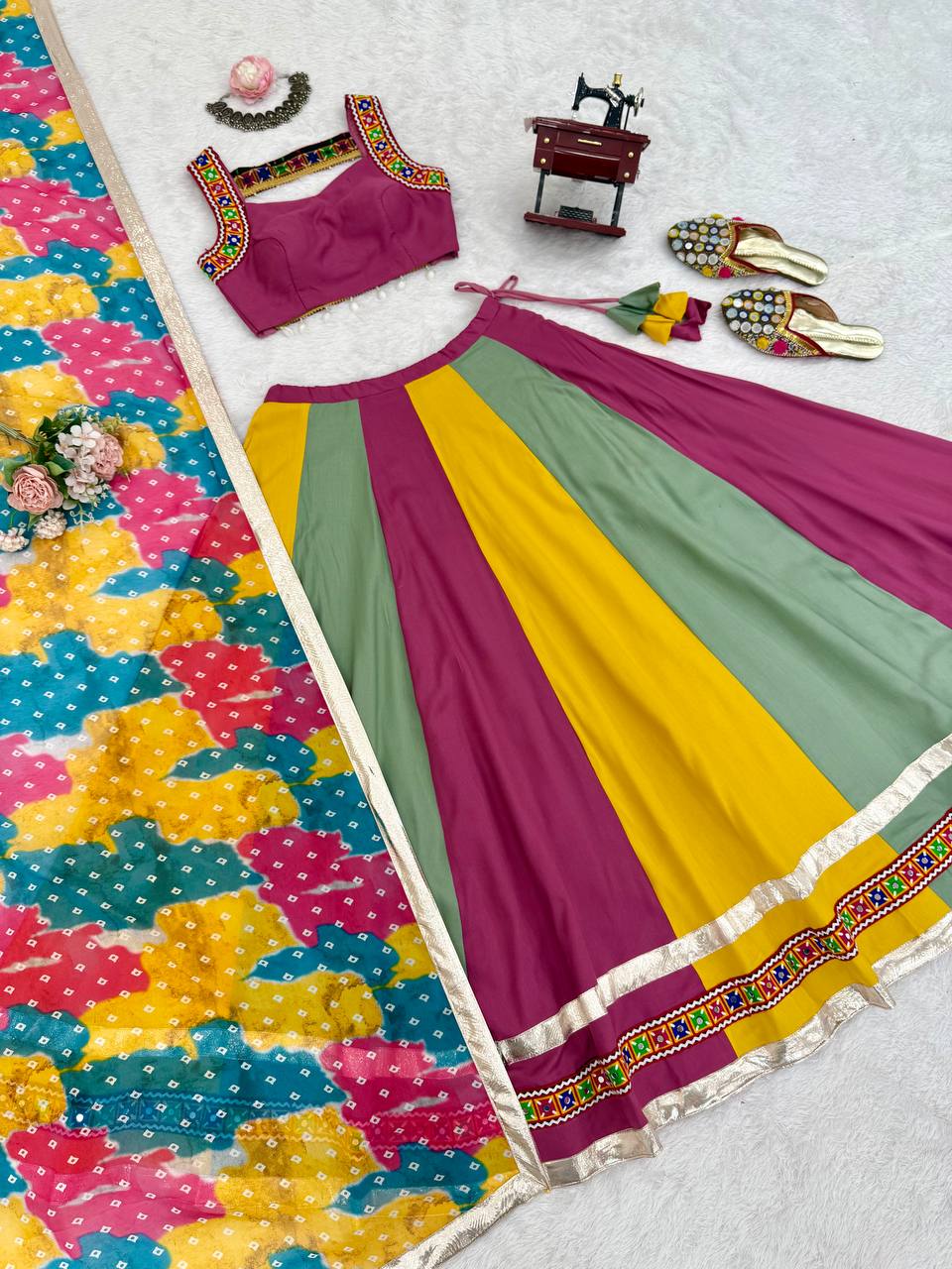 Heavy Rayon Lehenga Set with Real Mirror & Gamthi Thread Work | 4-Meter Flair