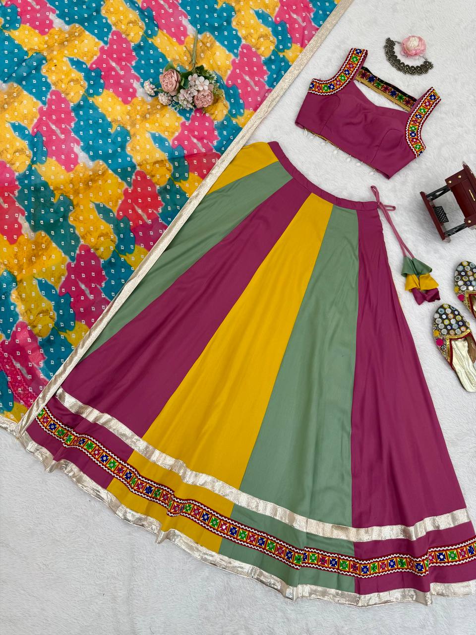 Heavy Rayon Lehenga Set with Real Mirror & Gamthi Thread Work | 4-Meter Flair