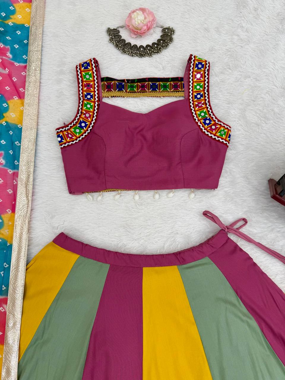 Heavy Rayon Lehenga Set with Real Mirror & Gamthi Thread Work | 4-Meter Flair