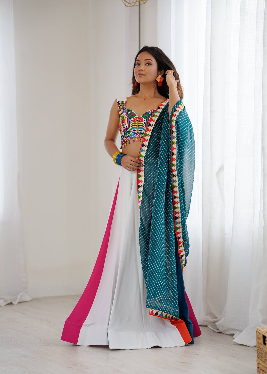 Designer Heavy Rayon Lagdi Patta Lehenga Set with Real Mirror, Kodi & Gamthi Work | 4-Meter Flair
