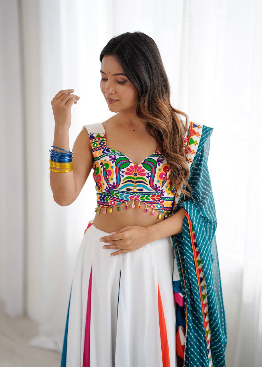 Designer Heavy Rayon Lagdi Patta Lehenga Set with Real Mirror, Kodi & Gamthi Work | 4-Meter Flair