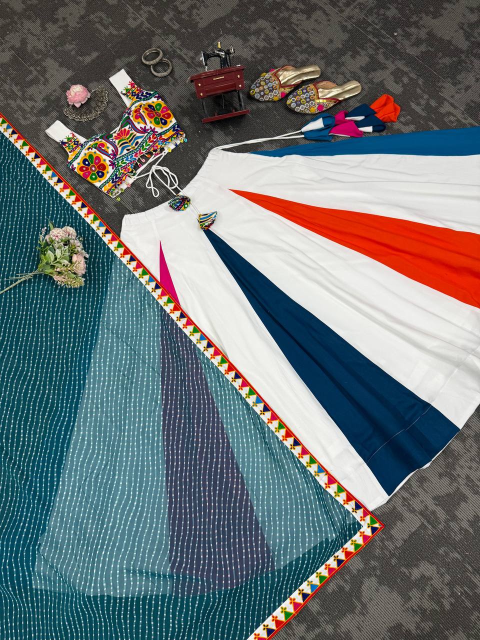 Designer Heavy Rayon Lagdi Patta Lehenga Set with Real Mirror, Kodi & Gamthi Work | 4-Meter Flair