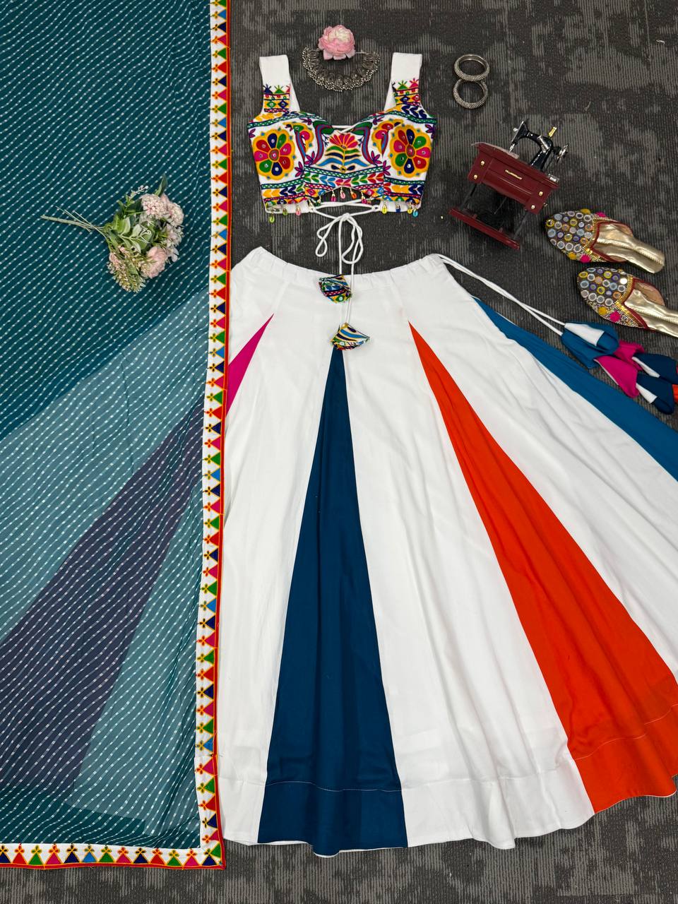 Designer Heavy Rayon Lagdi Patta Lehenga Set with Real Mirror, Kodi & Gamthi Work | 4-Meter Flair