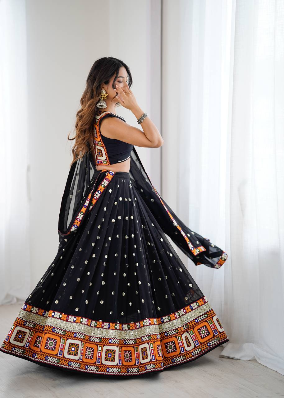 Designer Heavy Faux Georgette Lehenga Set with Real Mirror & Gamthi Thread Work | 4-Meter Flair