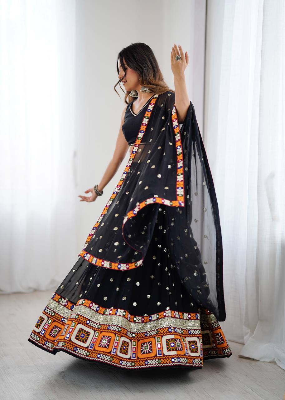 Designer Heavy Faux Georgette Lehenga Set with Real Mirror & Gamthi Thread Work | 4-Meter Flair