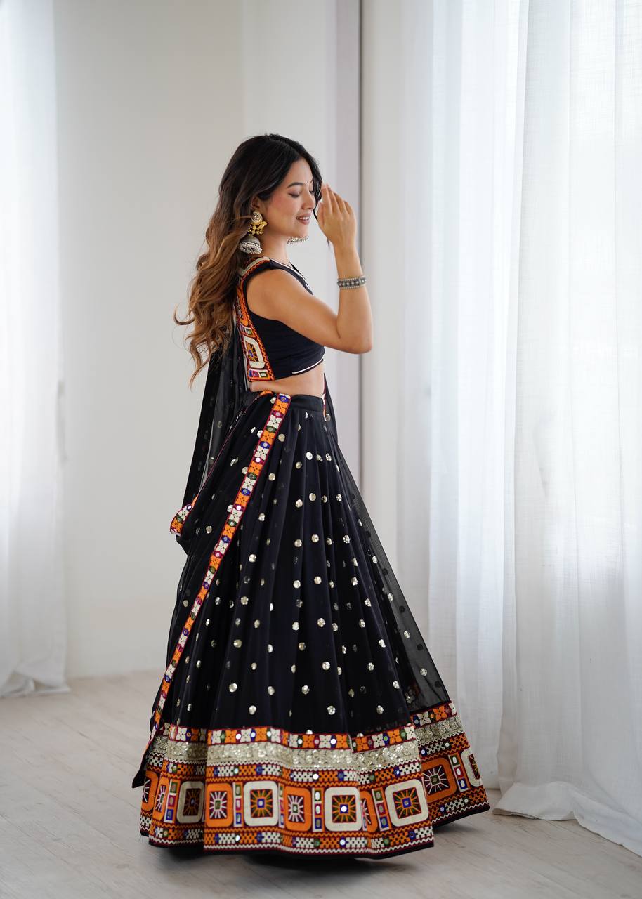 Designer Heavy Faux Georgette Lehenga Set with Real Mirror & Gamthi Thread Work | 4-Meter Flair