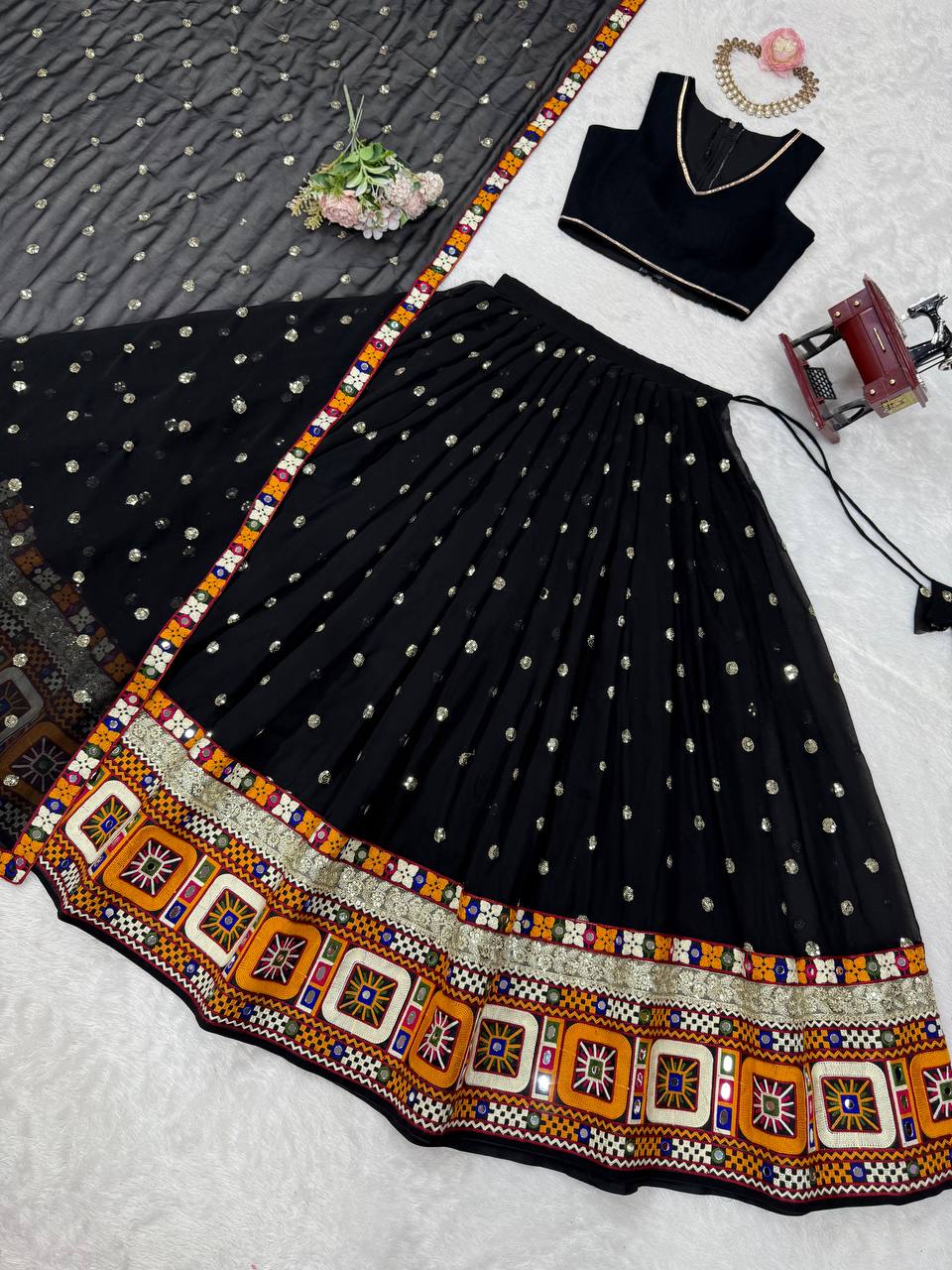 Designer Heavy Faux Georgette Lehenga Set with Real Mirror & Gamthi Thread Work | 4-Meter Flair