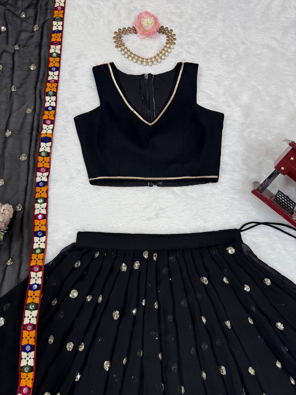 Designer Heavy Faux Georgette Lehenga Set with Real Mirror & Gamthi Thread Work | 4-Meter Flair