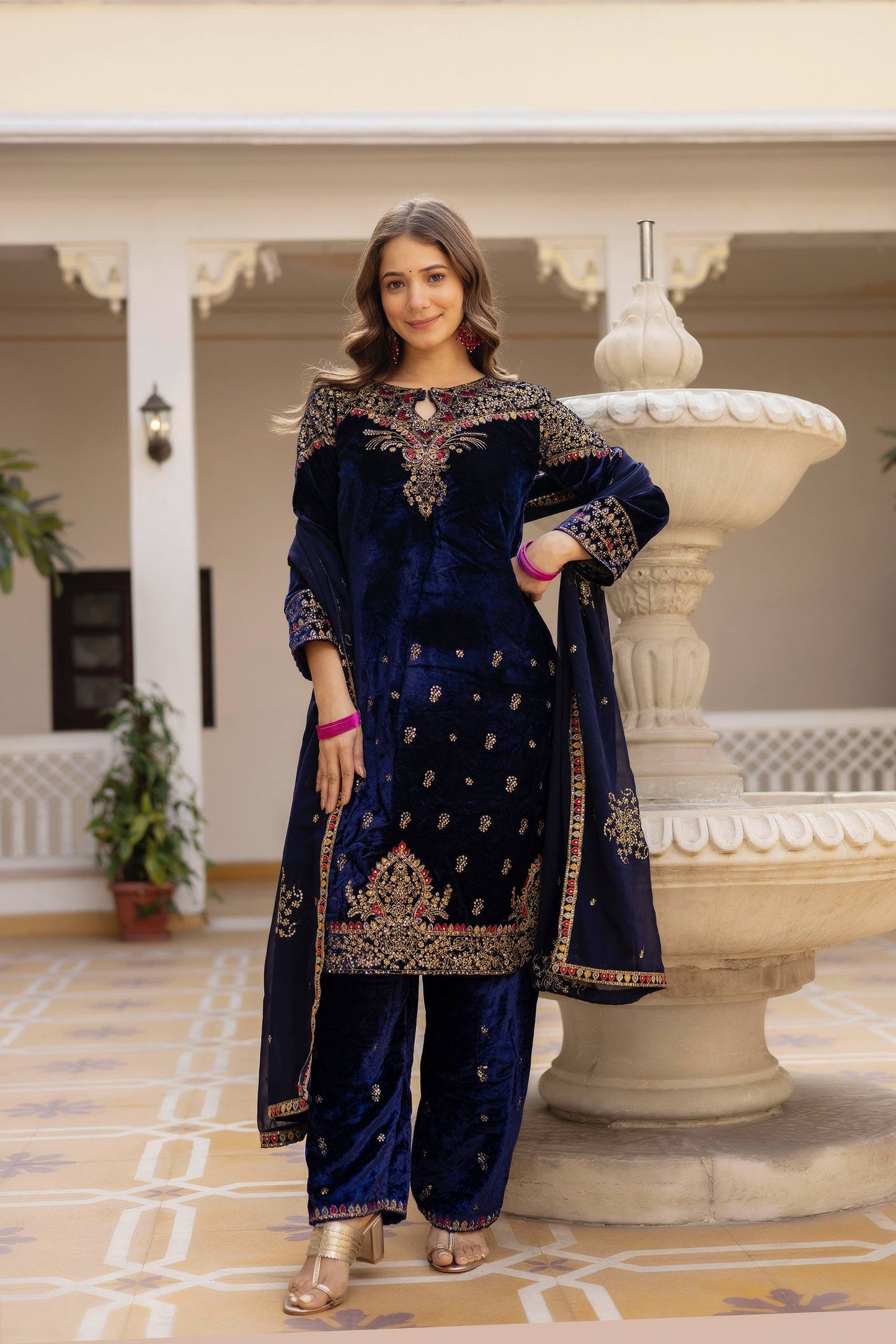 DFG “Royale Velvet 9000” Kurti–Pant–Dupatta Set-ST-1164