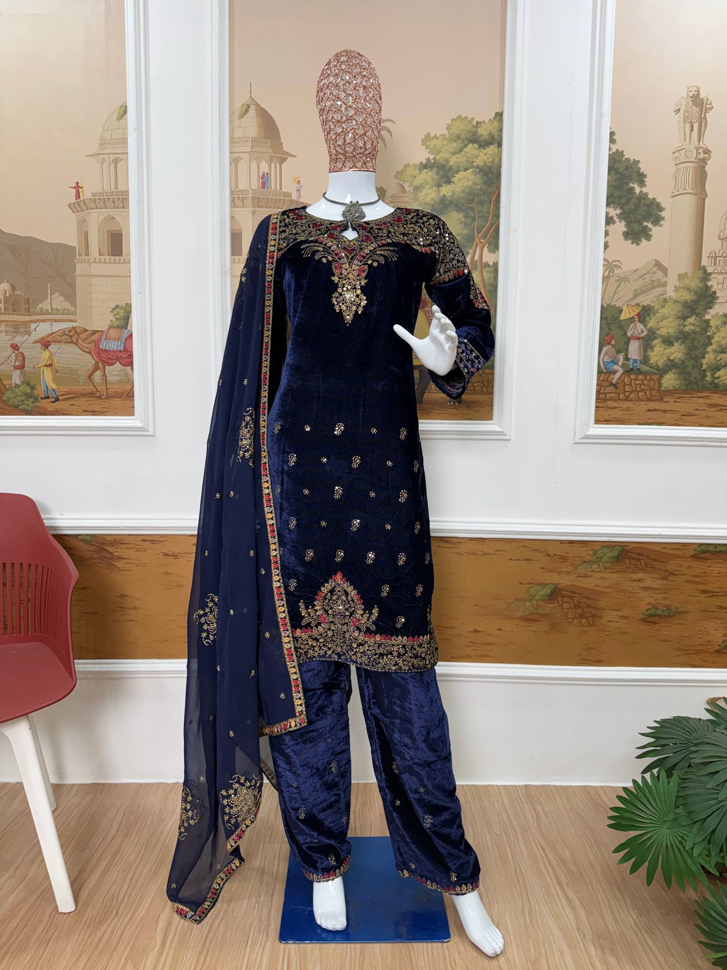 DFG “Royale Velvet 9000” Kurti–Pant–Dupatta Set-ST-1164