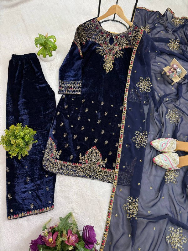 DFG “Royale Velvet 9000” Kurti–Pant–Dupatta Set-ST-1164