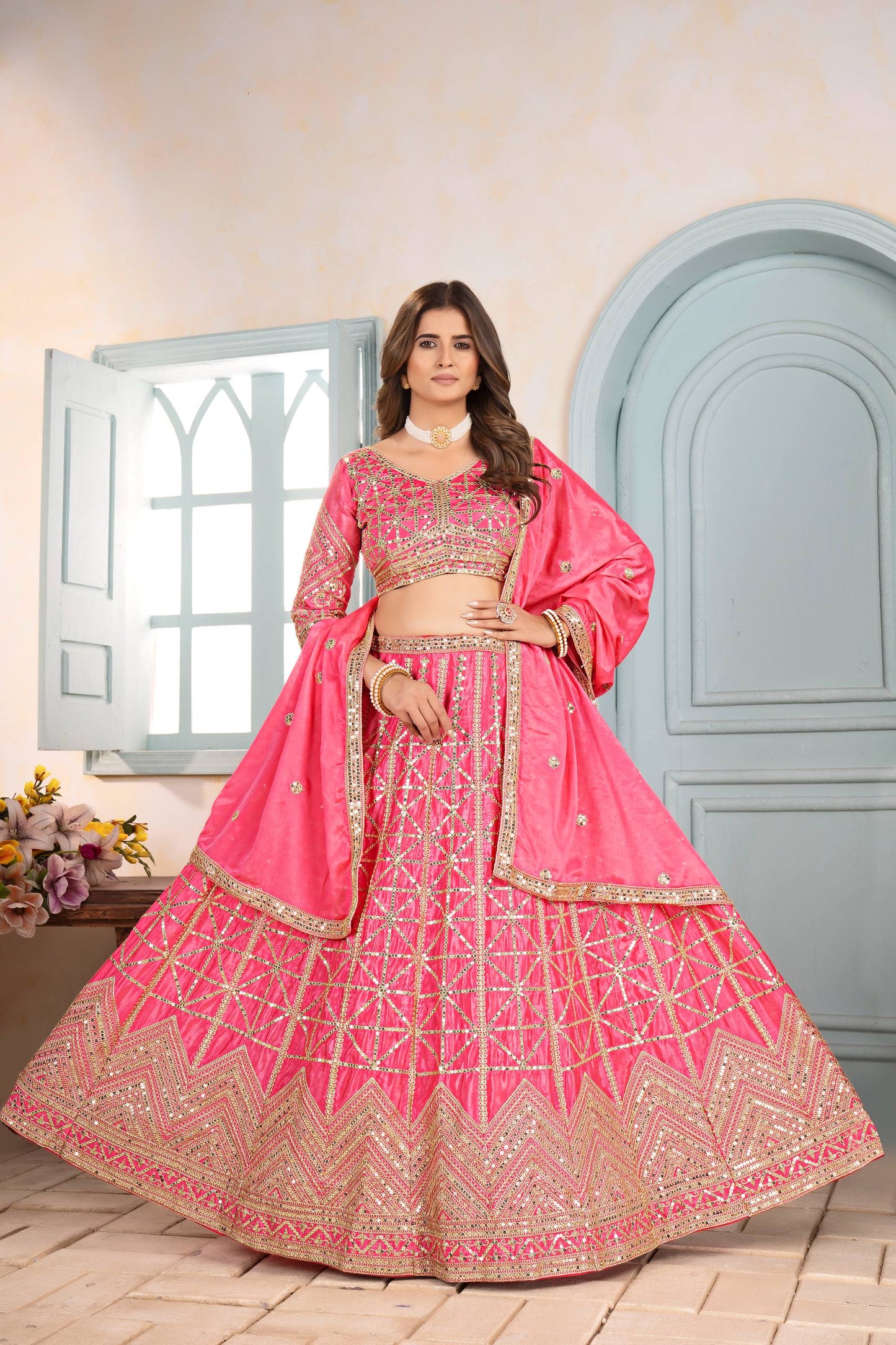 Regal Charm – Chinon Silk Embroidered Lehenga Choli ✨💜💜✨