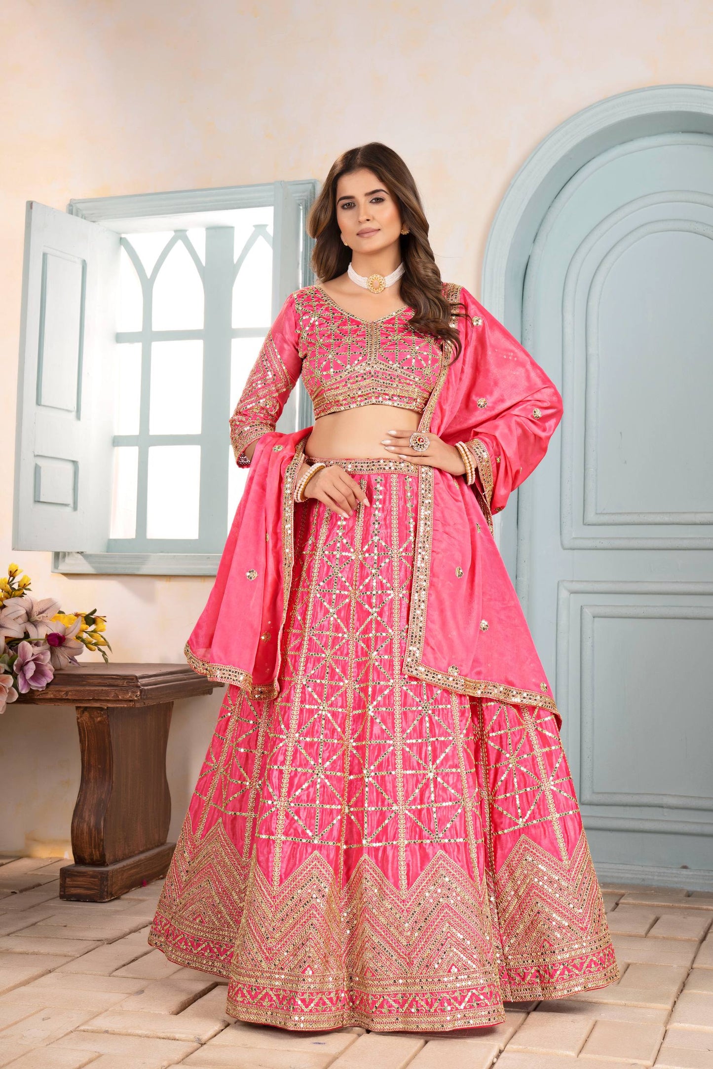 Regal Charm – Chinon Silk Embroidered Lehenga Choli ✨💜💜✨