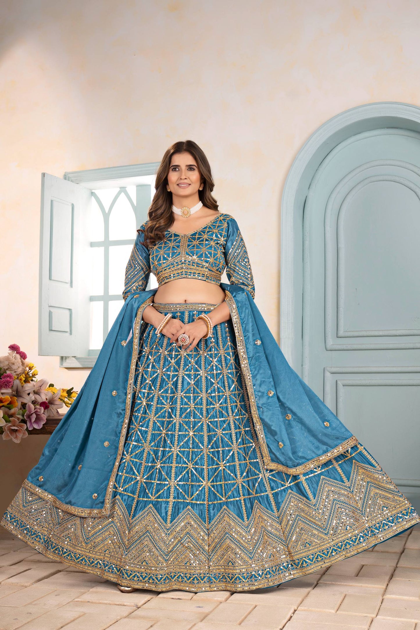 Regal Charm – Chinon Silk Embroidered Lehenga Choli ✨💜💜✨