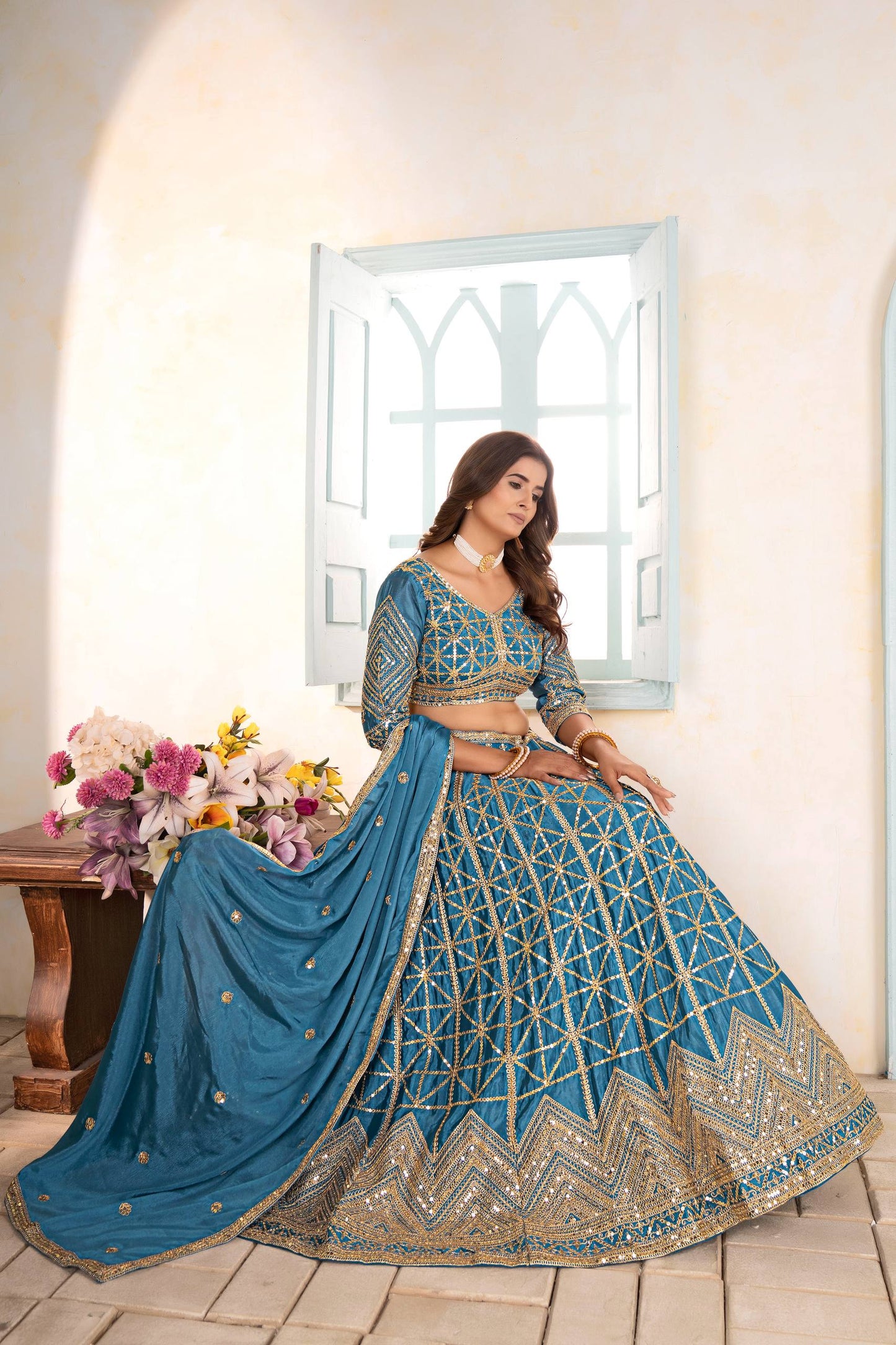 Regal Charm – Chinon Silk Embroidered Lehenga Choli ✨💜💜✨