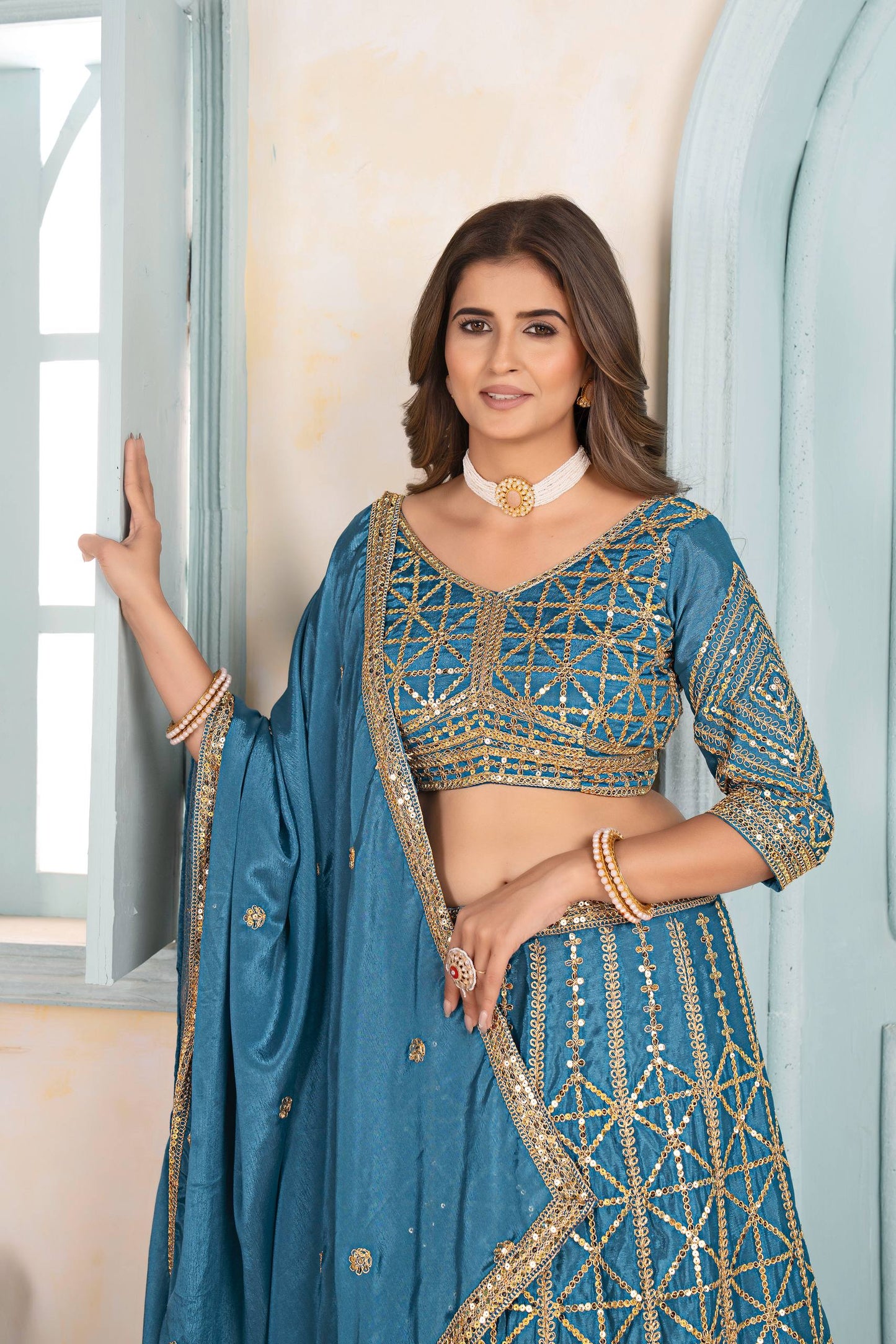 Regal Charm – Chinon Silk Embroidered Lehenga Choli ✨💜💜✨