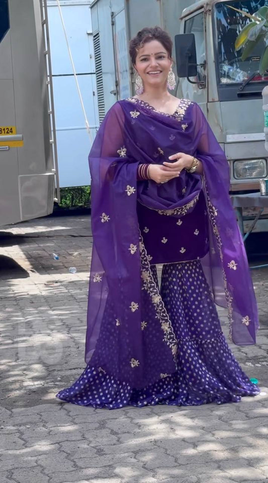 Velvet Elegance with Flared Sharara Magic ✨ 💃🌸