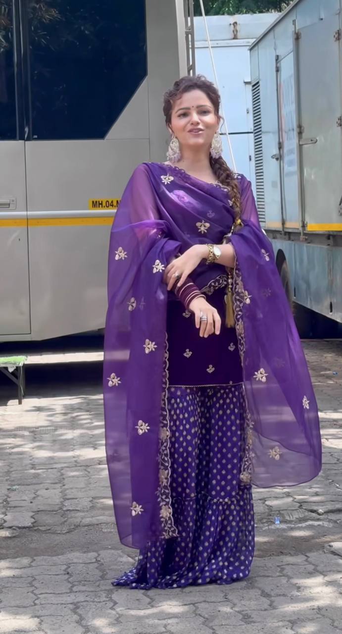 Velvet Elegance with Flared Sharara Magic ✨ 💃🌸