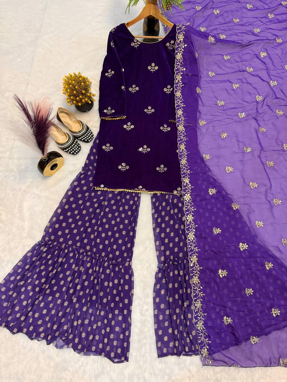 Velvet Elegance with Flared Sharara Magic ✨ 💃🌸