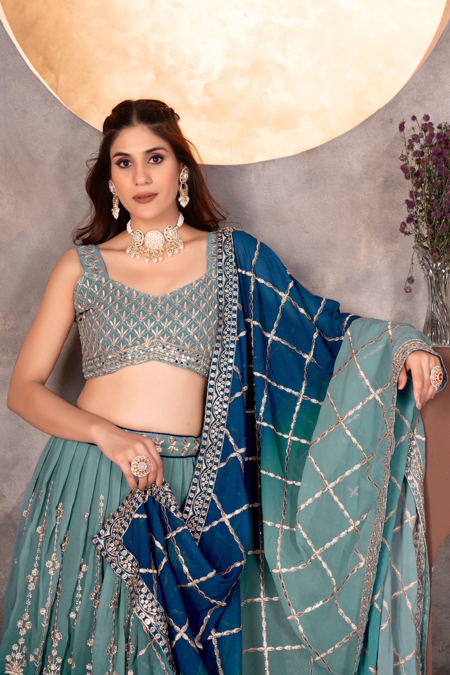 Royal Charm – Faux Georgette Designer Lehenga ✨💙💙✨