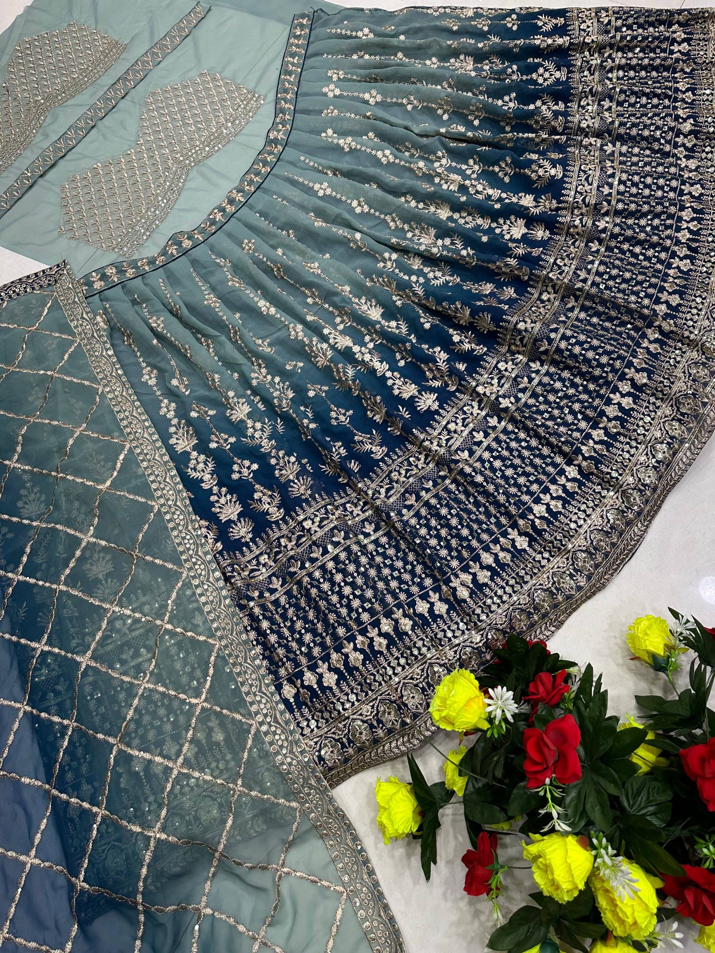 Royal Charm – Faux Georgette Designer Lehenga ✨💙💙✨