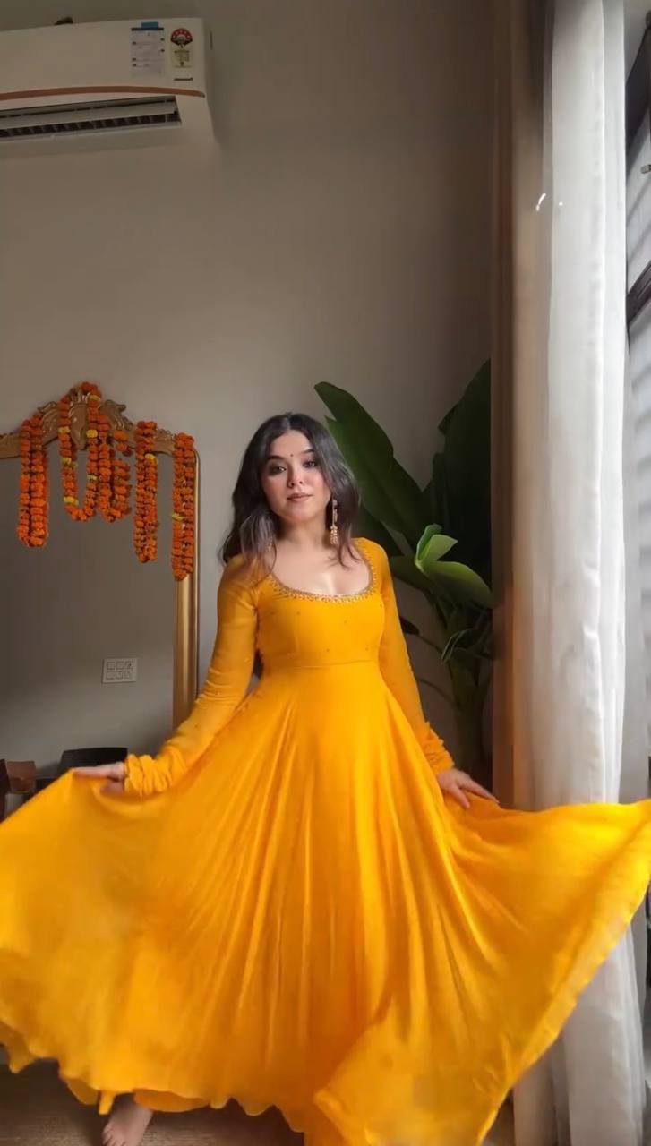 Handcrafted Charm Anarkali for Your Haldi Day! 🧚‍♀️💛