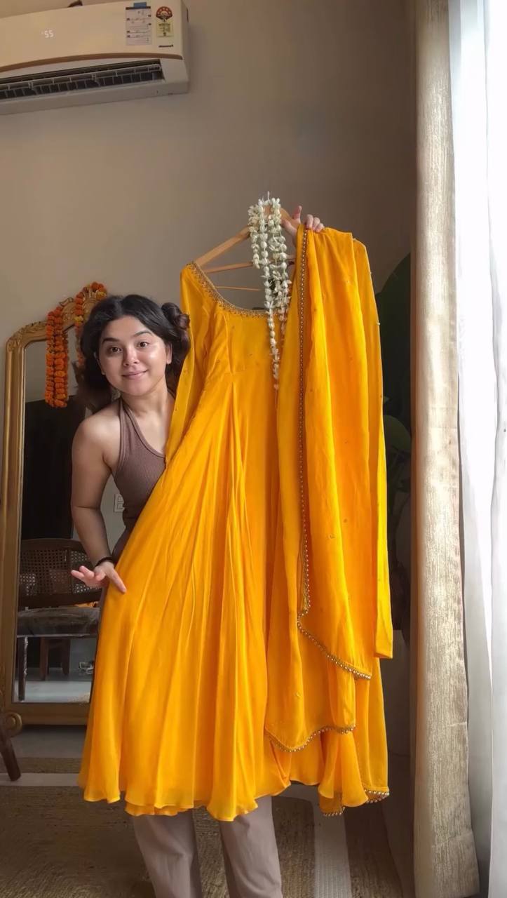 Handcrafted Charm Anarkali for Your Haldi Day! 🧚‍♀️💛