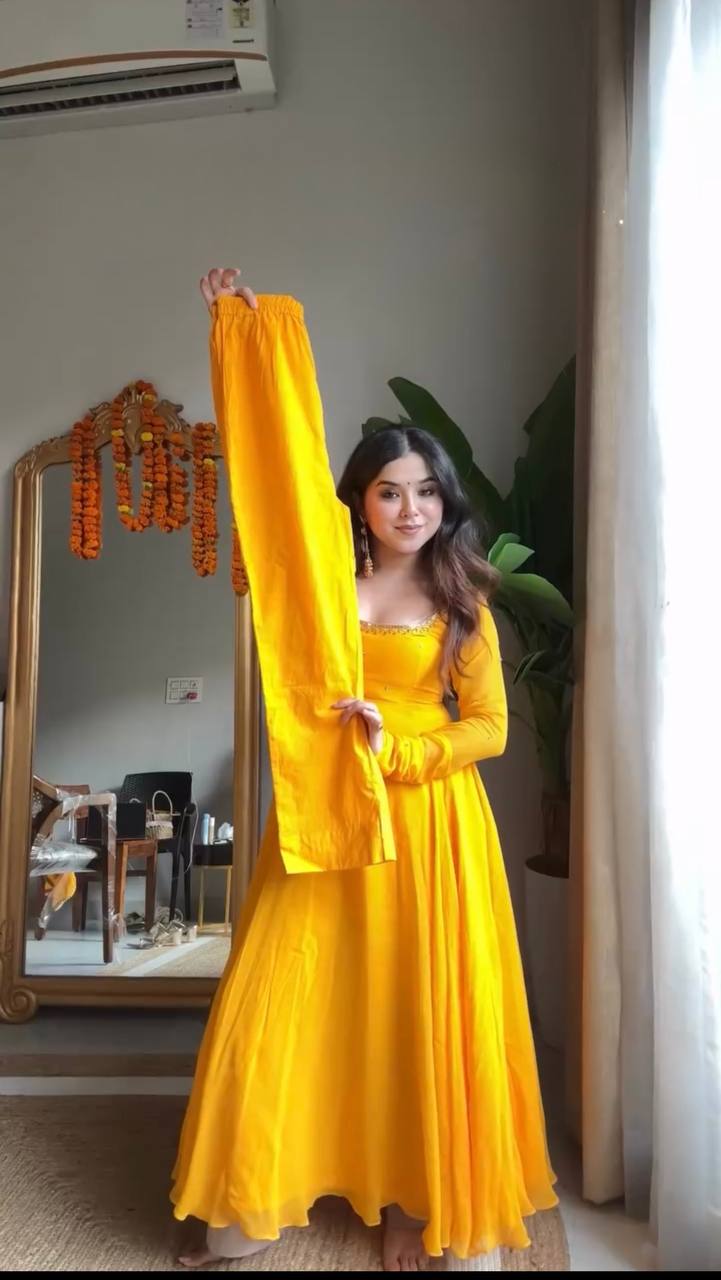 Handcrafted Charm Anarkali for Your Haldi Day! 🧚‍♀️💛