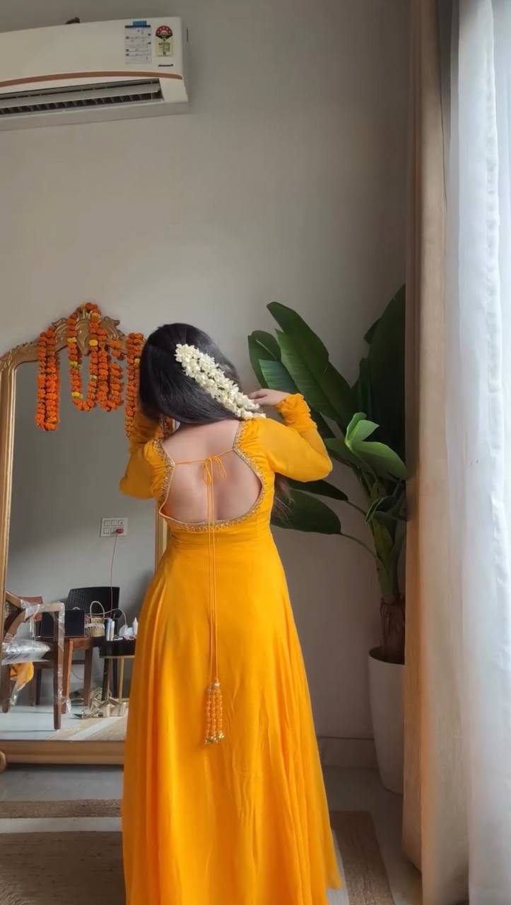 Handcrafted Charm Anarkali for Your Haldi Day! 🧚‍♀️💛