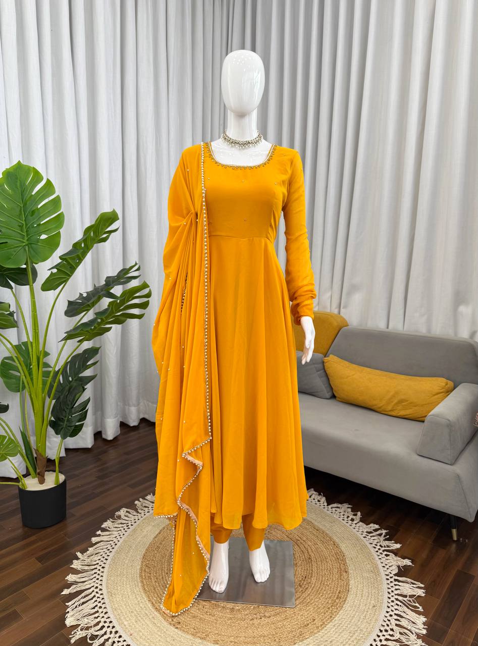 Handcrafted Charm Anarkali for Your Haldi Day! 🧚‍♀️💛