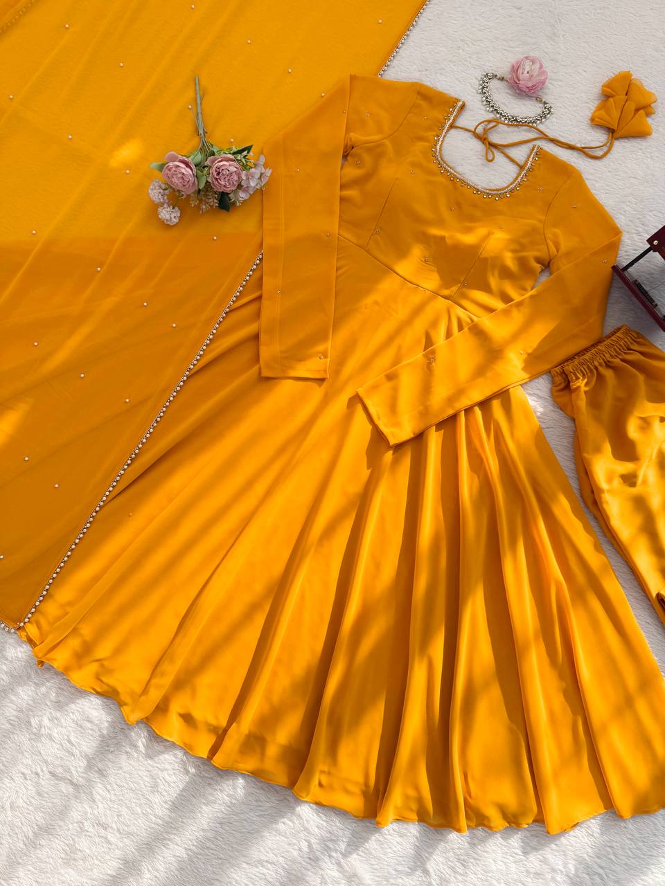 Handcrafted Charm Anarkali for Your Haldi Day! 🧚‍♀️💛