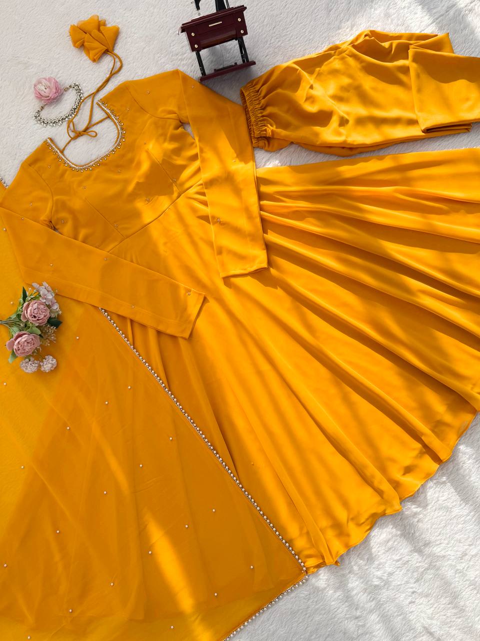 Handcrafted Charm Anarkali for Your Haldi Day! 🧚‍♀️💛