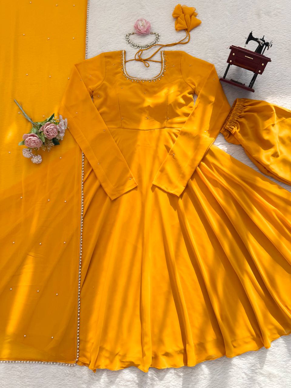 Handcrafted Charm Anarkali for Your Haldi Day! 🧚‍♀️💛