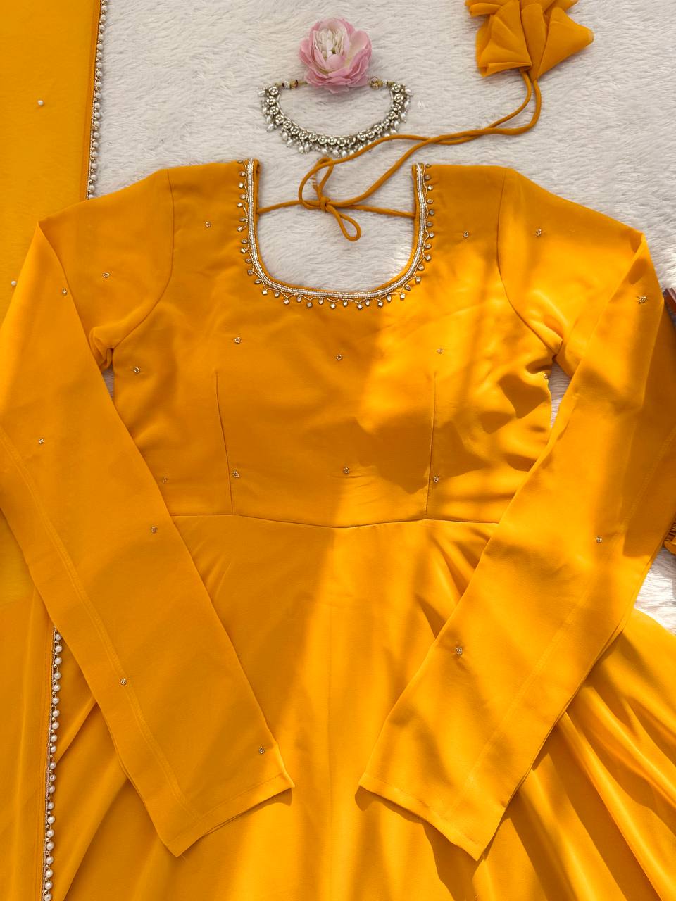 Handcrafted Charm Anarkali for Your Haldi Day! 🧚‍♀️💛