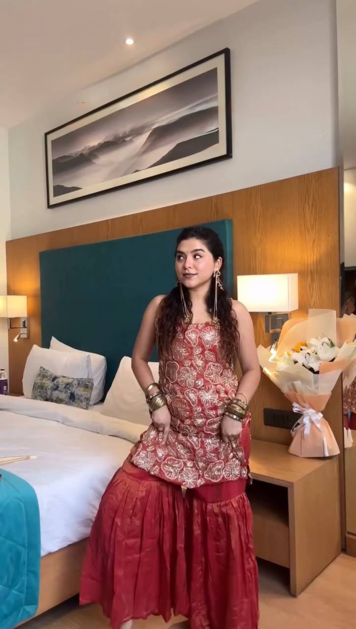 💃 Festive Elegance – 3-Piece Simmer Silk Sharara Set - RTC - 5927 🌟🎀