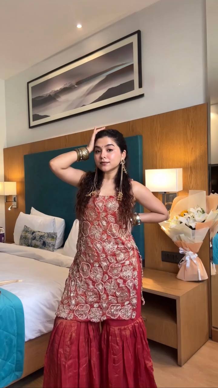 💃 Festive Elegance – 3-Piece Simmer Silk Sharara Set - RTC - 5927 🌟🎀