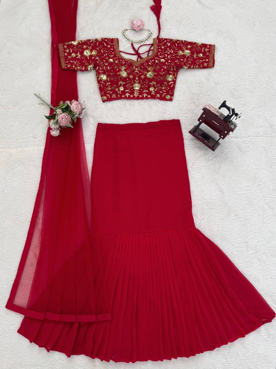 DFG Series - Faux Georgette Lehenga Saree Set-QRC-390