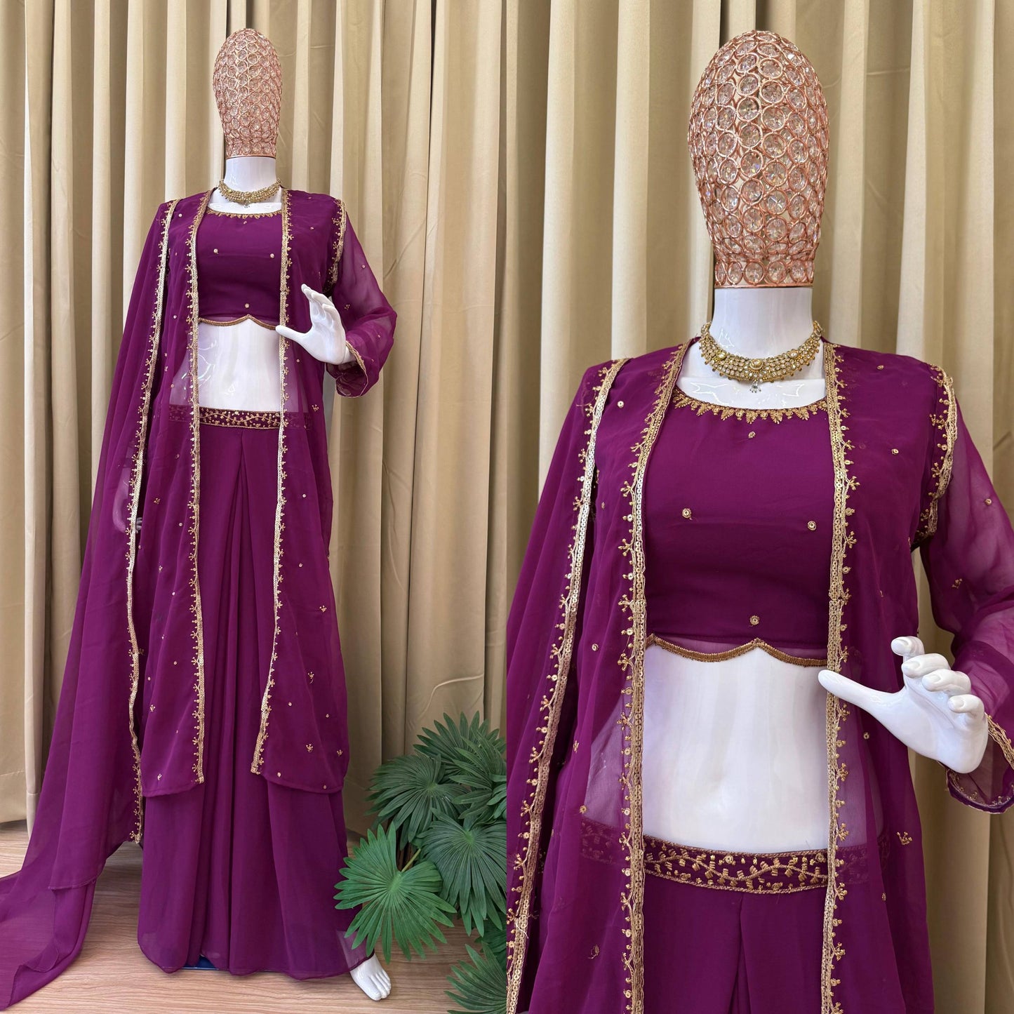 Lehenga • Blouse • Koti • Dupatta – All with Elegant Embroidery Work-ST-1121 .  🥻