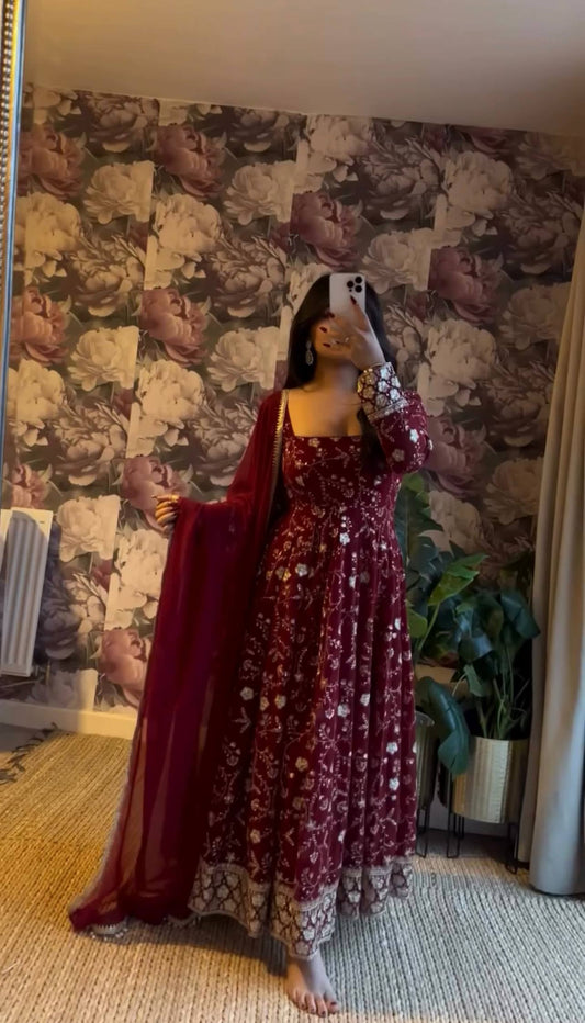 Royal Embroidered Sequence Anarkali 3-Piece Premium Set-ZF-432 ✨ 💃✨