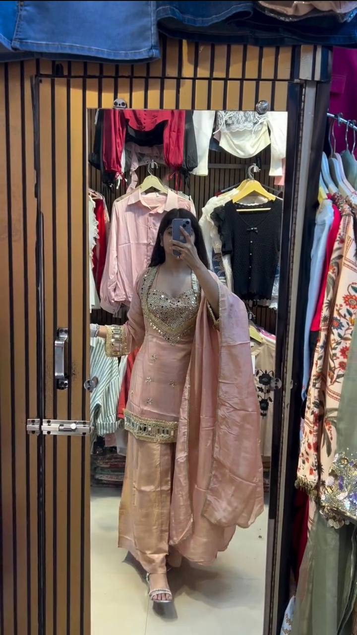 EXCLUSIVE 4-PIECE MIRROR-WORK PLAZZO SET-LG-2015💫✨✨💫