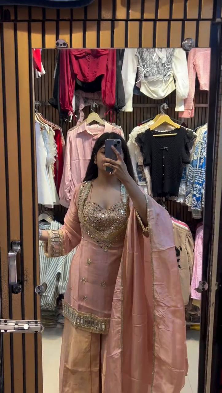 EXCLUSIVE 4-PIECE MIRROR-WORK PLAZZO SET-LG-2015💫✨✨💫