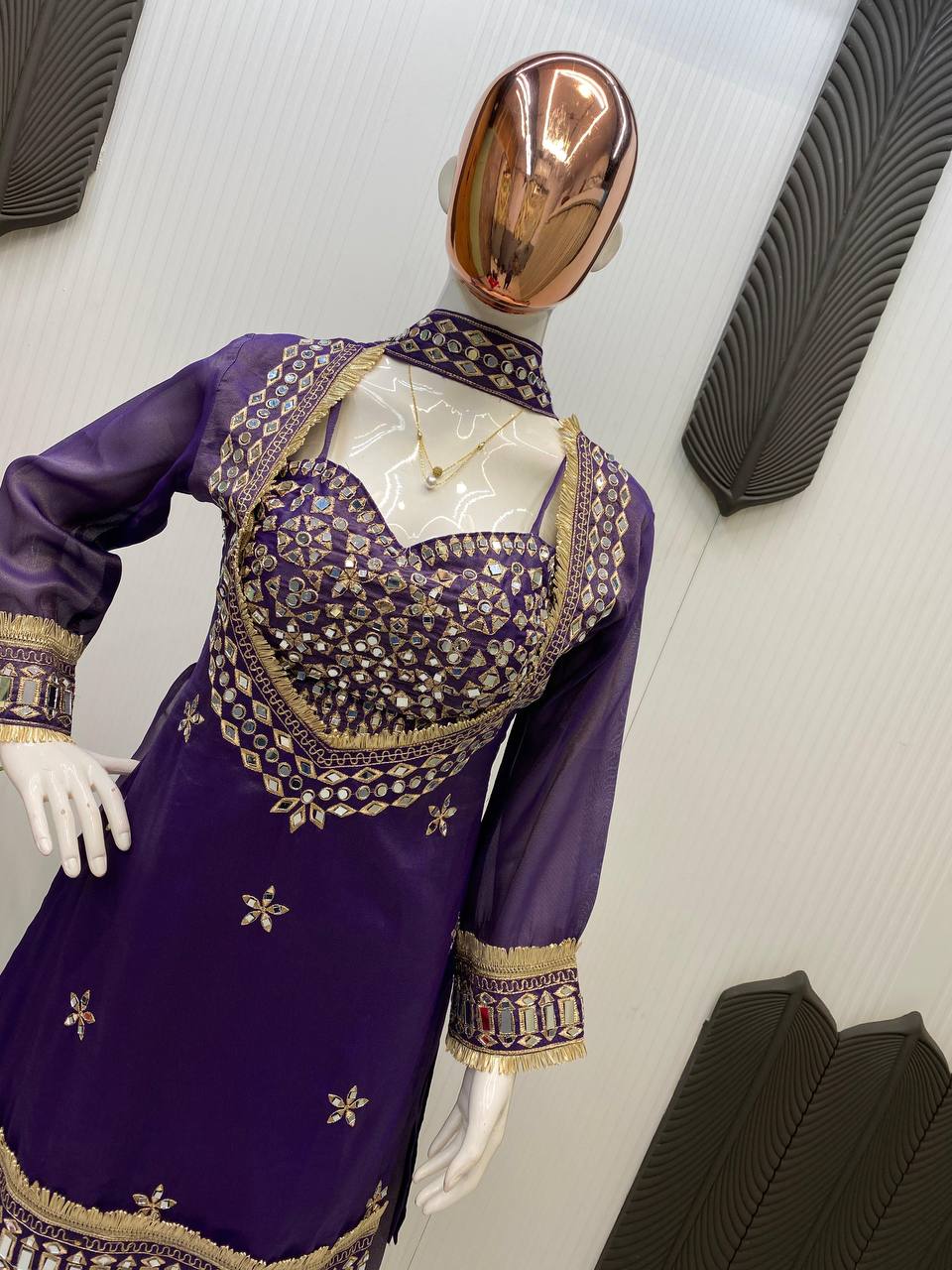 EXCLUSIVE 4-PIECE MIRROR-WORK PLAZZO SET-LG-2015💫✨✨💫