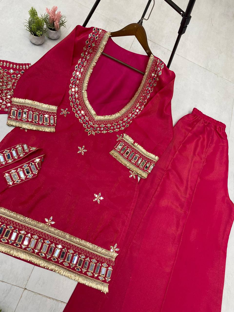 EXCLUSIVE 4-PIECE MIRROR-WORK PLAZZO SET-LG-2015💫✨✨💫