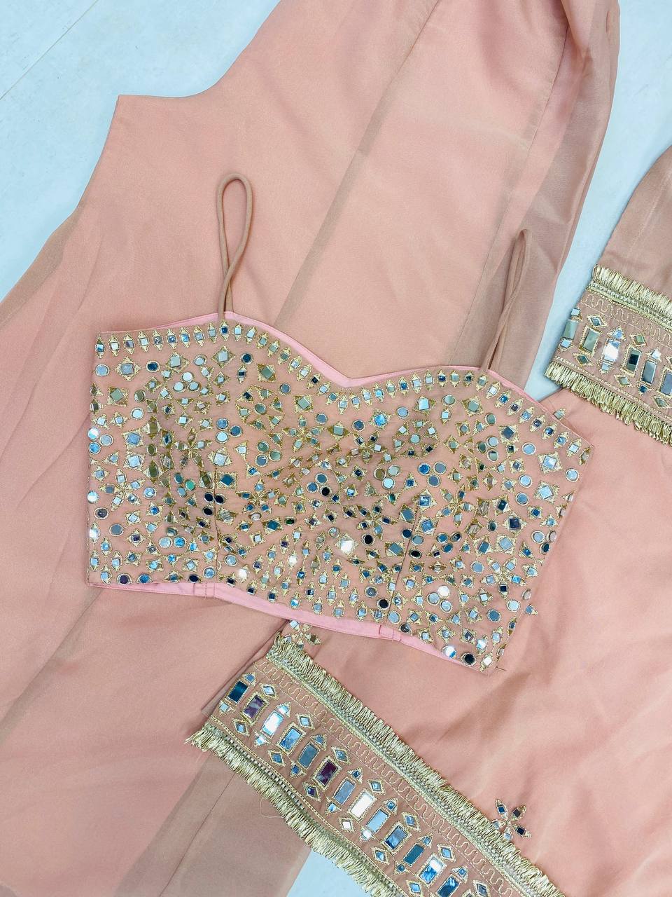 EXCLUSIVE 4-PIECE MIRROR-WORK PLAZZO SET-LG-2015💫✨✨💫