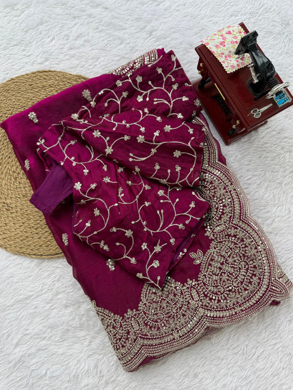 🌟 Fendi Chiffon Designer Saree – A Symphony of Elegance 🌟
