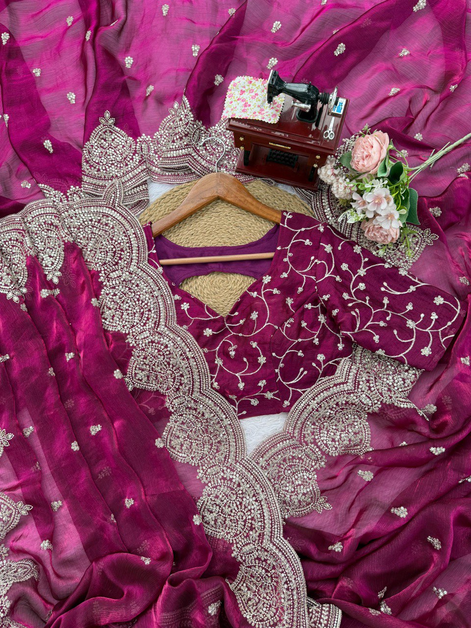 🌟 Fendi Chiffon Designer Saree – A Symphony of Elegance 🌟