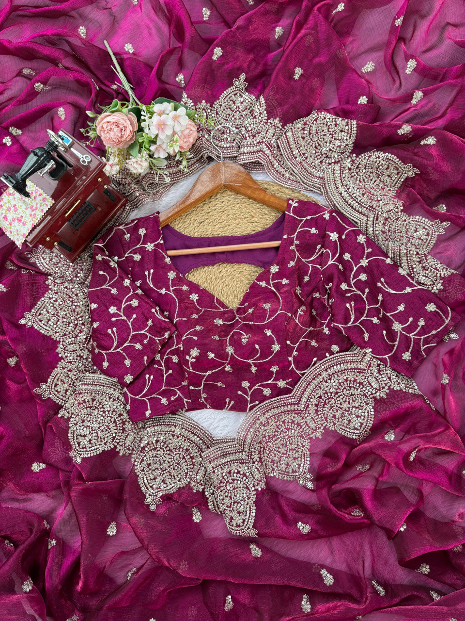 🌟 Fendi Chiffon Designer Saree – A Symphony of Elegance 🌟