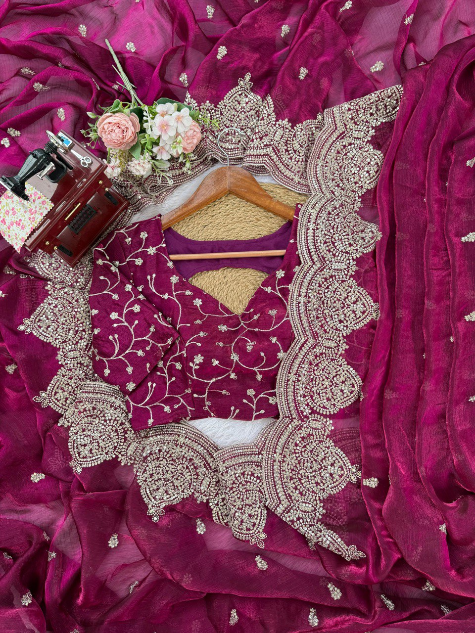 🌟 Fendi Chiffon Designer Saree – A Symphony of Elegance 🌟