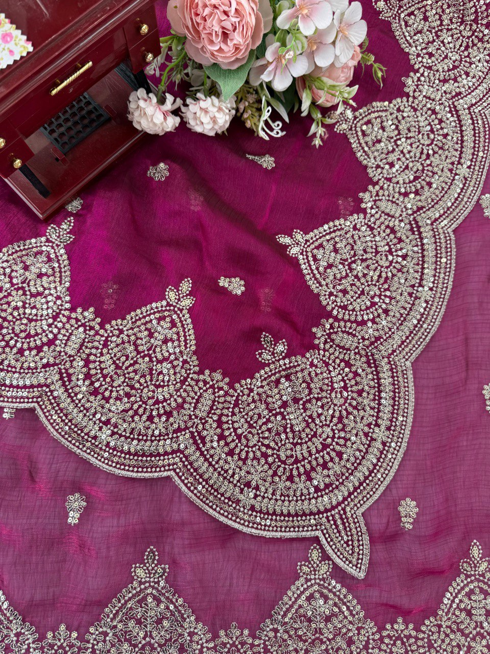 🌟 Fendi Chiffon Designer Saree – A Symphony of Elegance 🌟